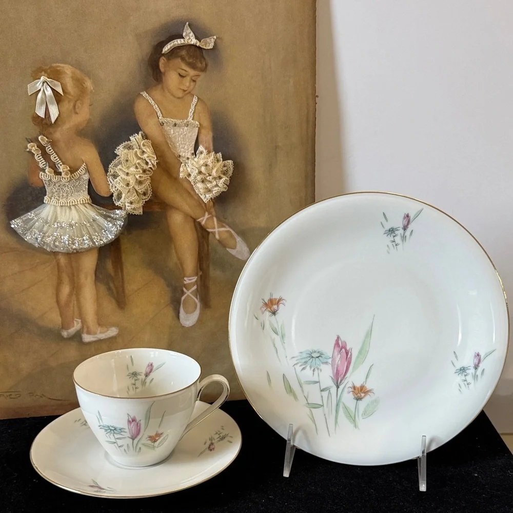 Bavaria Floral Wild Flower Porcelain Tea Cup and saucer Set with desert plate.